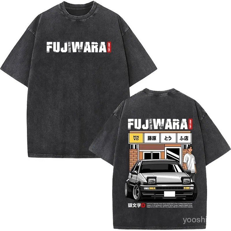 New Arrival Mens Clothes Tee Shirt Homme Anime Initial D Drift AE86 Racing Car Takumi Fujiwara R34 Skyline GTR JDM Washe