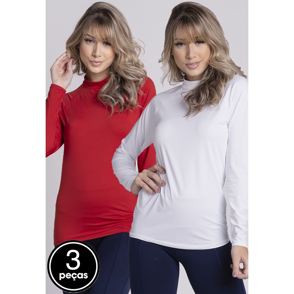 Promoção Kit 3  Blusas WLS Modas Feminina Térmica Segunda Pele Compressão Proteção Uv