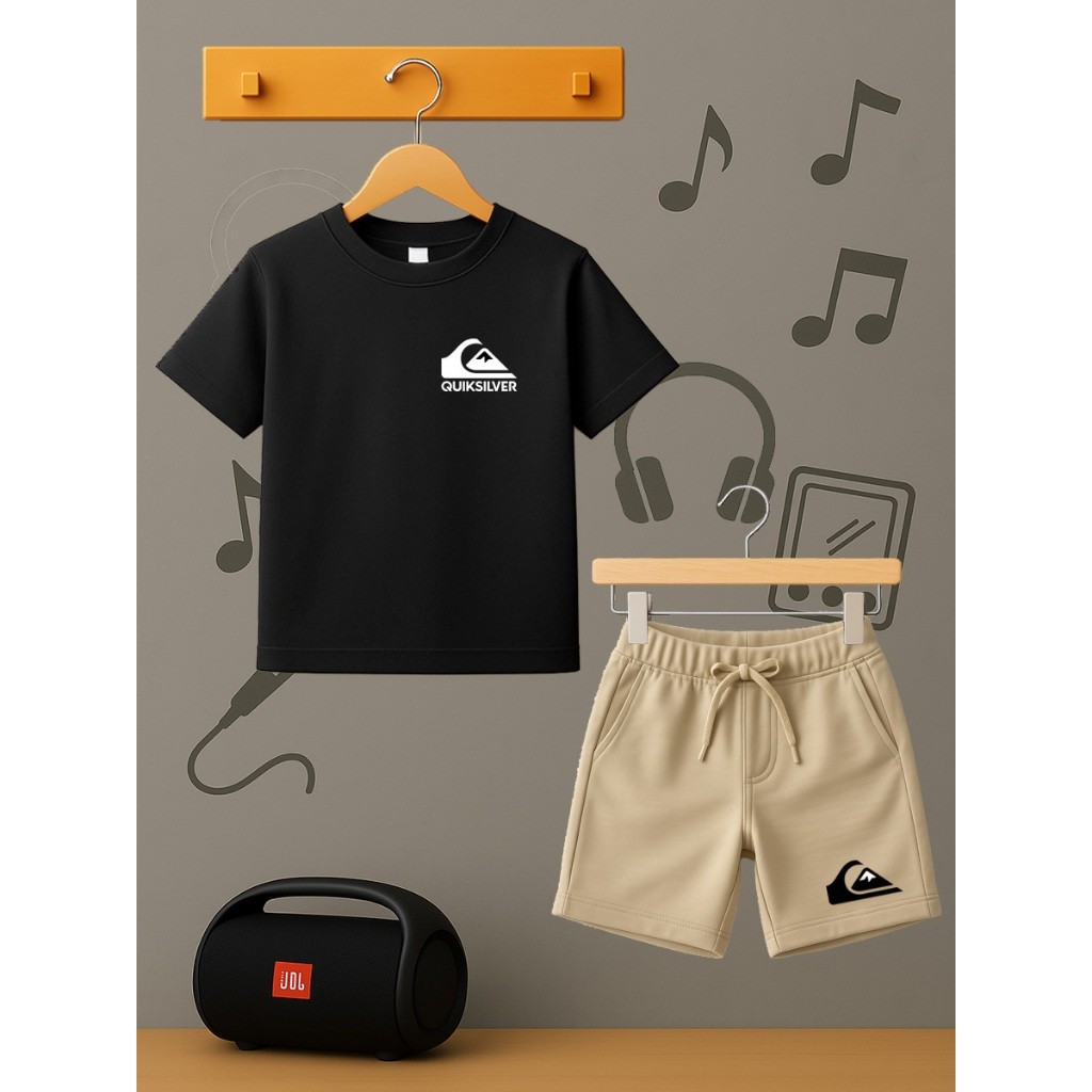 Kit infantil camiseta + short moletinho estampa quick silver moda casual promoçao
