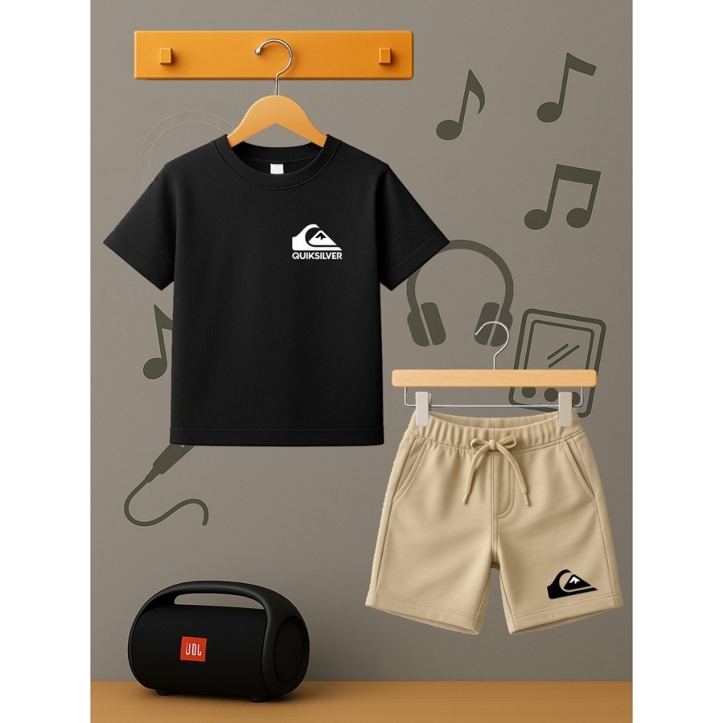 Kit infantil camiseta + short moletinho estampa quick silver moda casual promoçao