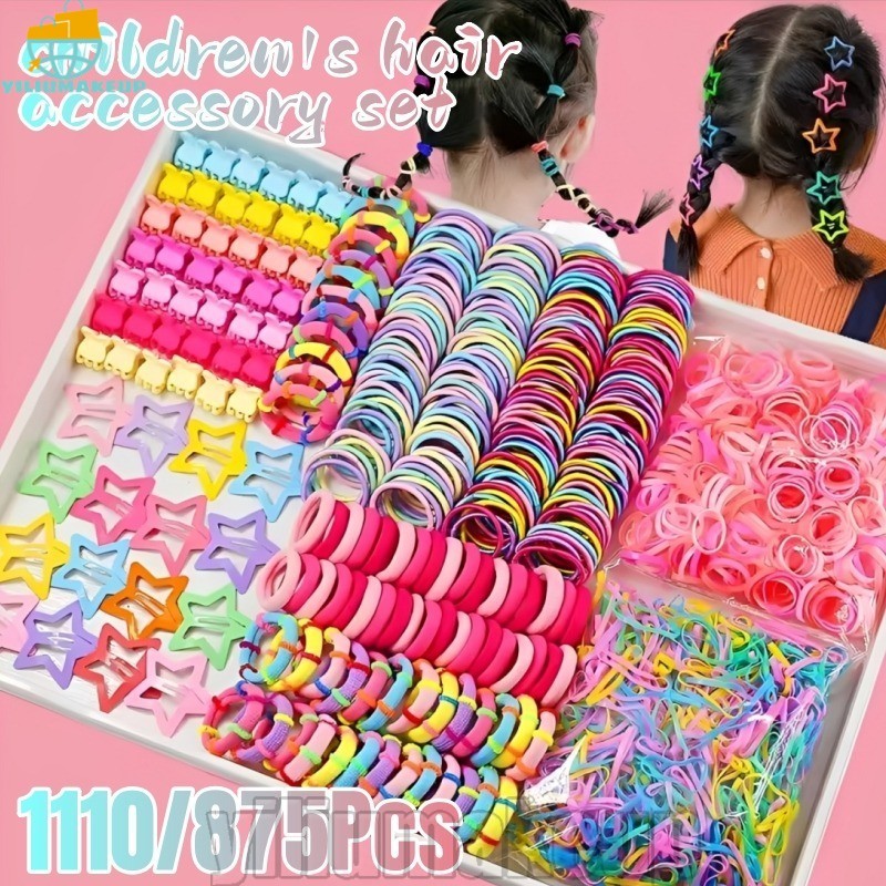 [Quick] 1110/875 Unidades De Laços De Cabelo Coloridos-Corda De Princesa-Conjunto De Acessórios Infantis-Elástico De Rab