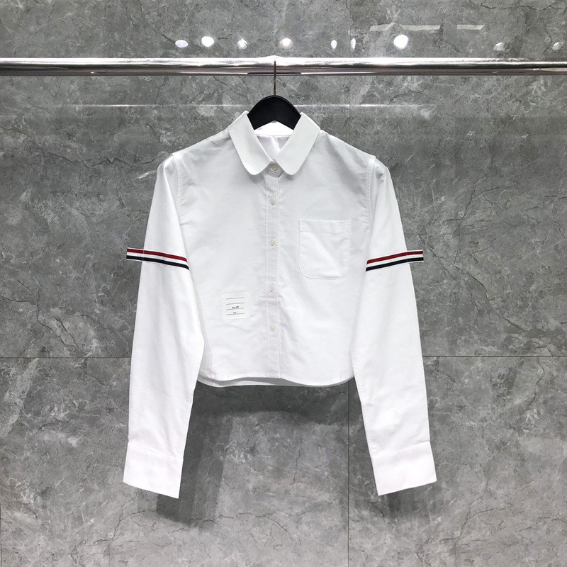 SLBV thombrowne Women's shirt, summer new style, girl group style, double sleeve label, short, cropped, long-sleeved shi