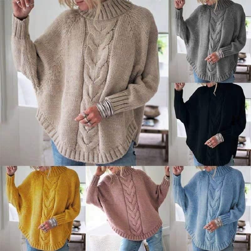 [Confortável e Estiloso] Knit Sweater Women Loose Half High Neck Twist Knit Sweater Women/Suéter/Casual/Mulheres/Suéter