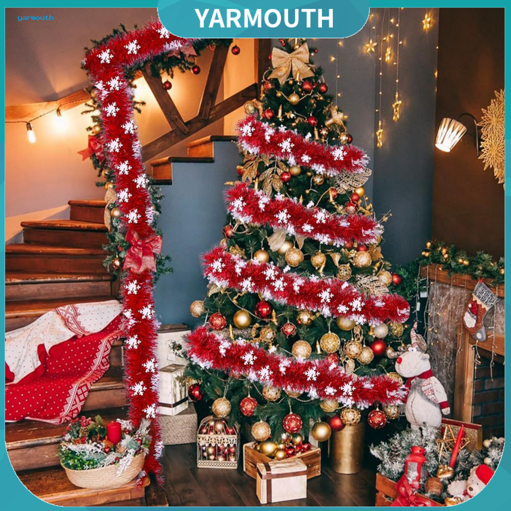Christmas Garland Decorations Winter Themed Window Display 78 Inch Tinsel with Snowflake – Shiny Foil Twist Holiday De