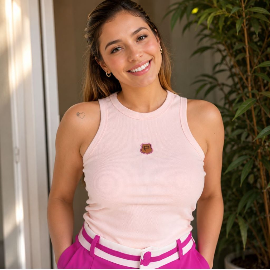 Blusa Regata Feminina Canelada Moda Verão Bordada Sarja Decote Clásico Dia A Dia