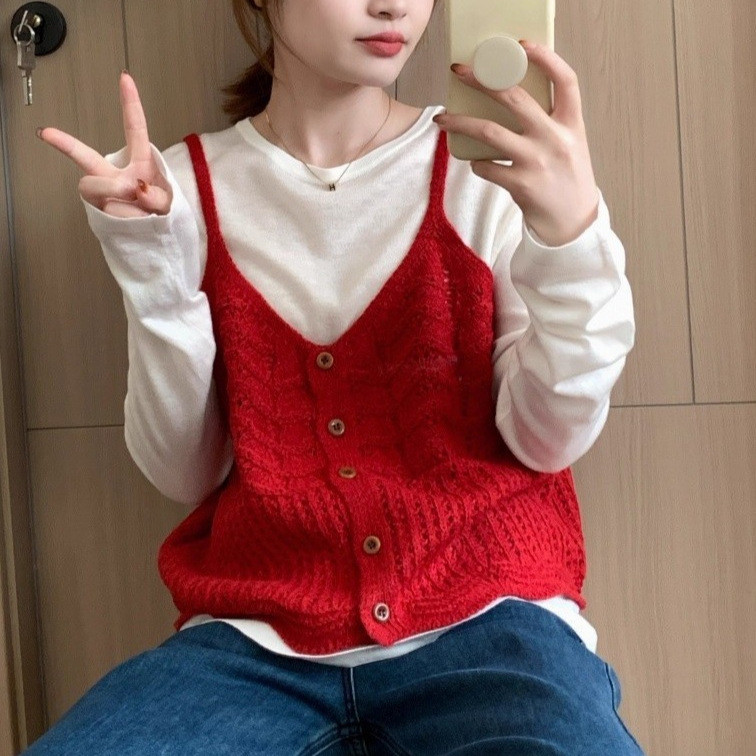 Hollow Knit Camisole Vest for Women2025Layered vest outfits with unique tops for autumn