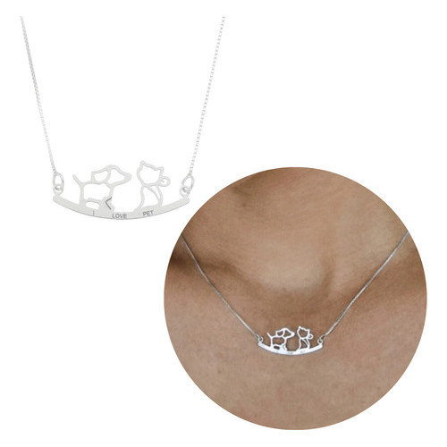 Colar Feminino Prata 925 Pingente Pet Cachorro E Gato Lindo