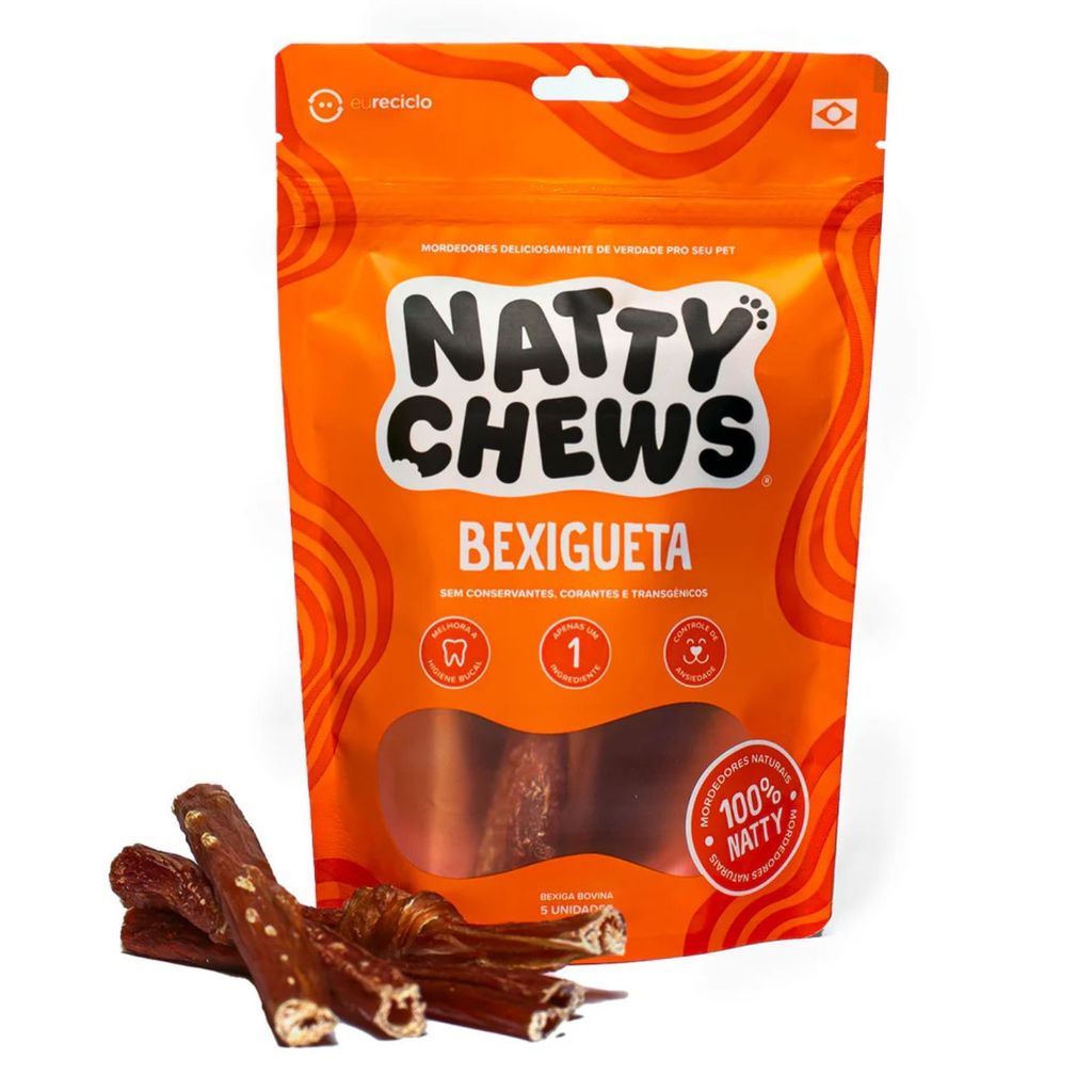 Mordedor Mastigável 100% natural Bexigueta (bexiga bovina) Natty Chews | para cães | Saudável p/ todas as idades - 5 Un