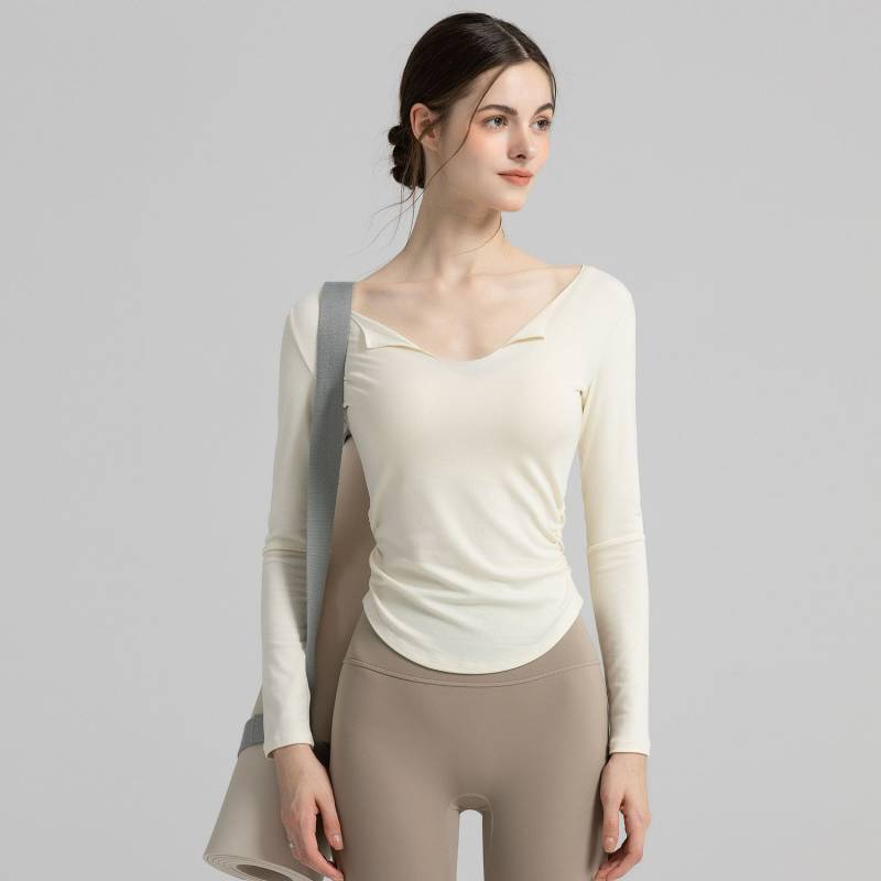 Yoga Clothes New V-neck Long-Sleeved Sports T-shirt Slim Top Slimming Waist-Tight Pilates Workout Clothes Top tse2