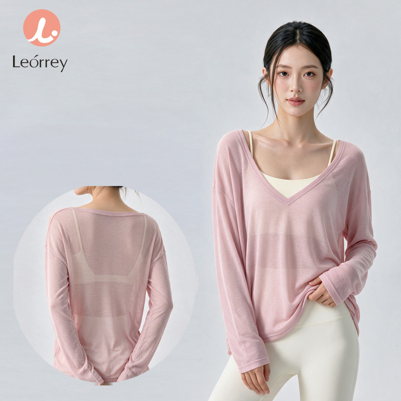 Leorrey-Loose Fit Yoga Cover Up Manga Longa Leve Esporte Ginásio Top Workout Pilates Camisa