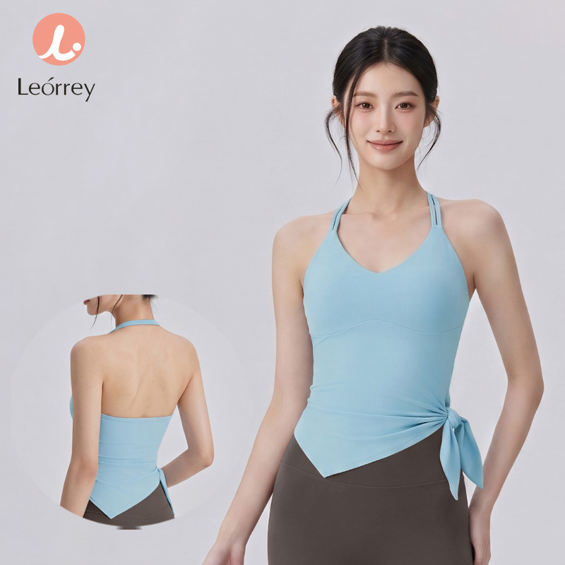 Leorrey-Tie Hem Yoga Regata Copo Fixo Cami Colete De Ginástica Slim Fit Pilates Fitness Workout Crop Top