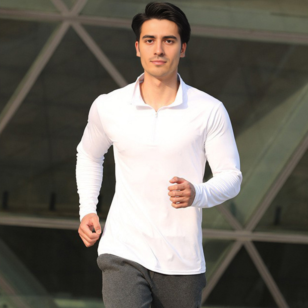Breathable Men Sweatshirt Men's Quarter Zip Slim Fit Athletic Pullover Long Sleeve Stand-up Collar Workout Top for Joggi