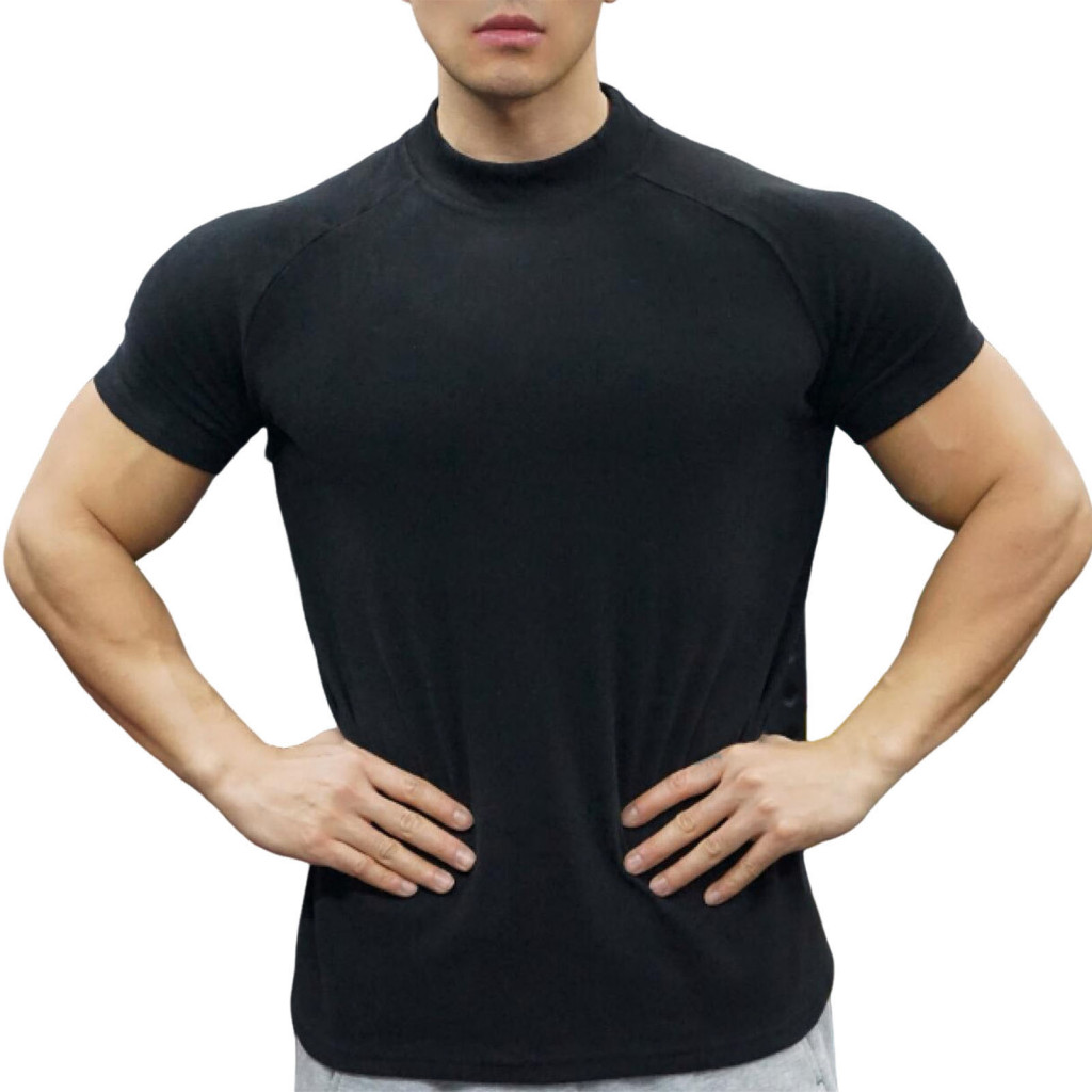 Men Casual Short-sleeve Top Elegant Men's Slim Fit Turtleneck Short Sleeve T-shirt – Gym Workout Muscle Tee Base Layer