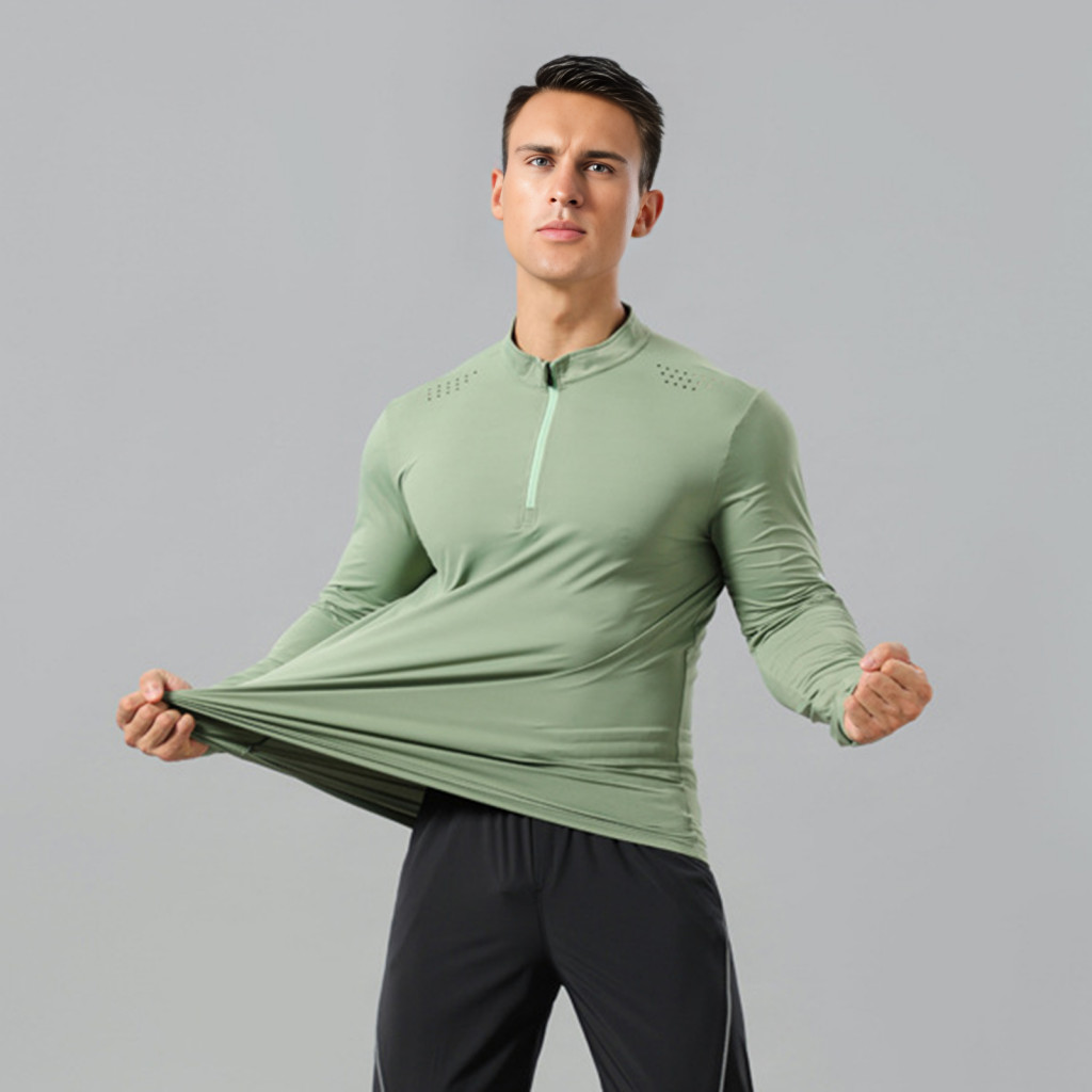 Men's Running Shirt Breathable Quick-dry Top Long Sleeve Athletic with Quarter Zipper – Lightweight Workout Gym Joggin