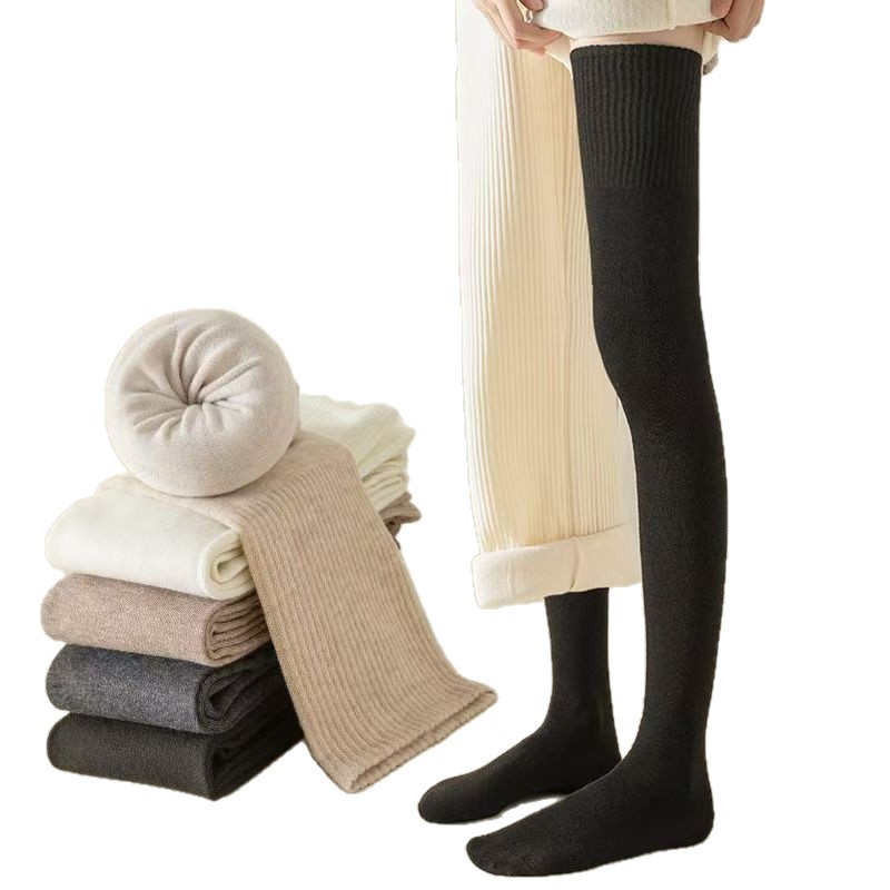 2 pares de meias de compressão plus size femininas acima do joelho, antiderrapantes, para outono e inverno, longas até