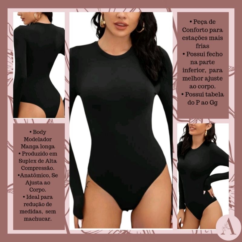 Body Manga Longa Feminino em Suplex Modelador Resistente de Compressão Inverno