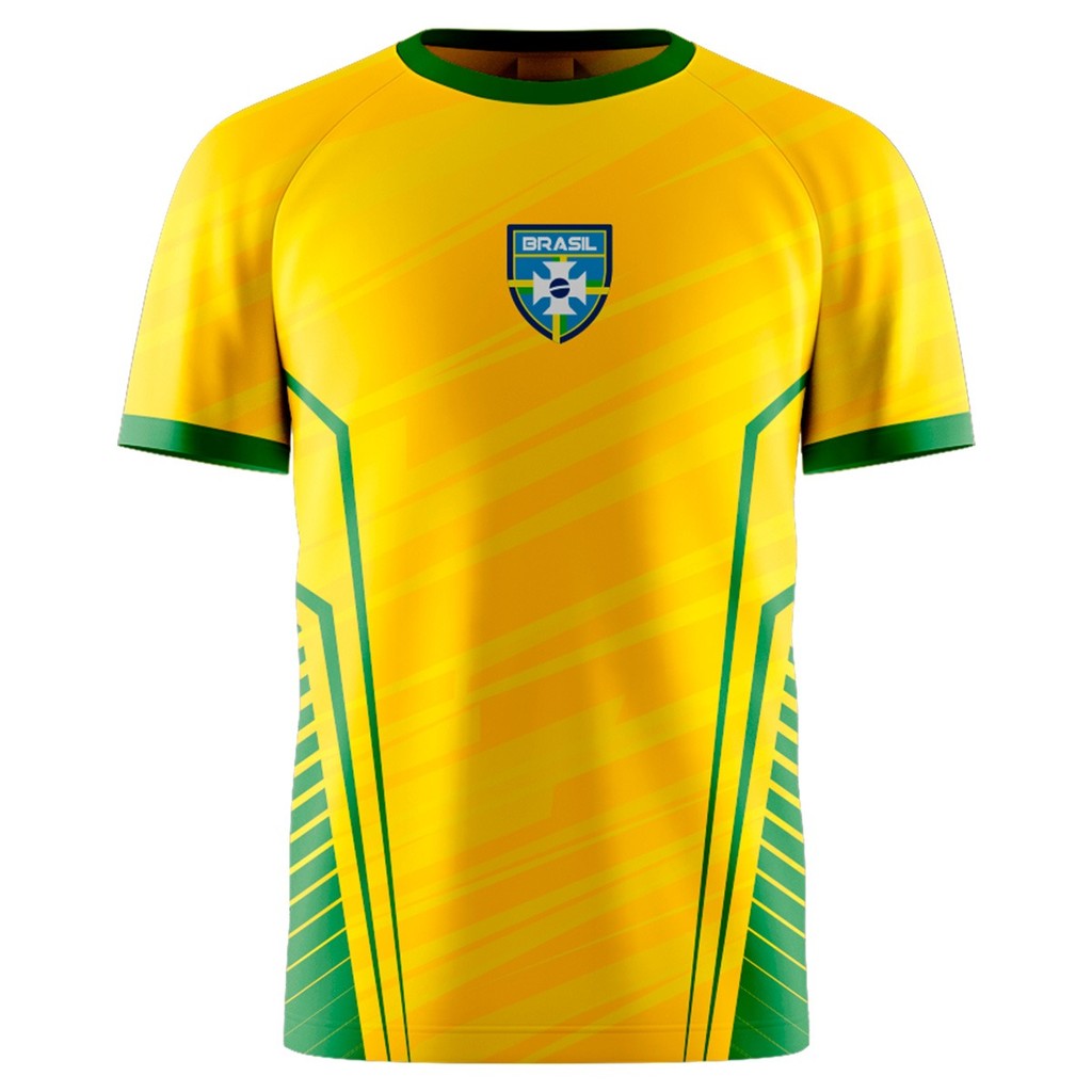 Camiseta Amarela Brasil Full Print Personalizada Numero e Nome