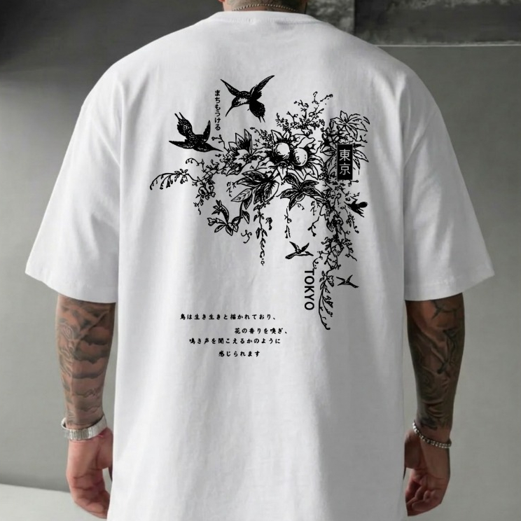 Camiseta Oversized Unissex Estampa Japonesa Tokyo Streetwear Back Print Premium