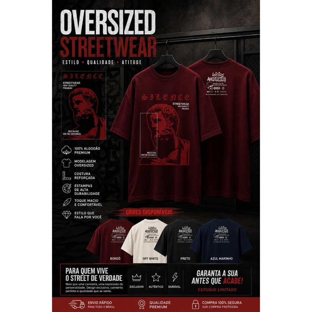 Camiseta Oversized Streetwear Silence – Estampa Full Print Premium