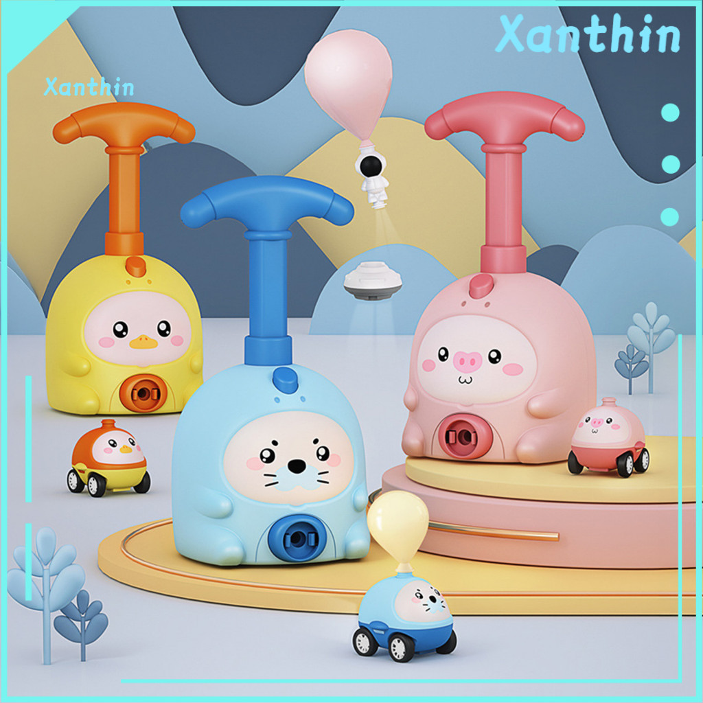 Children Vehicle Toy Aerodynamics Car Air-powered Balloon with Pump – Cute Cartoon Pig Duck Seal Launcher for Toddlers