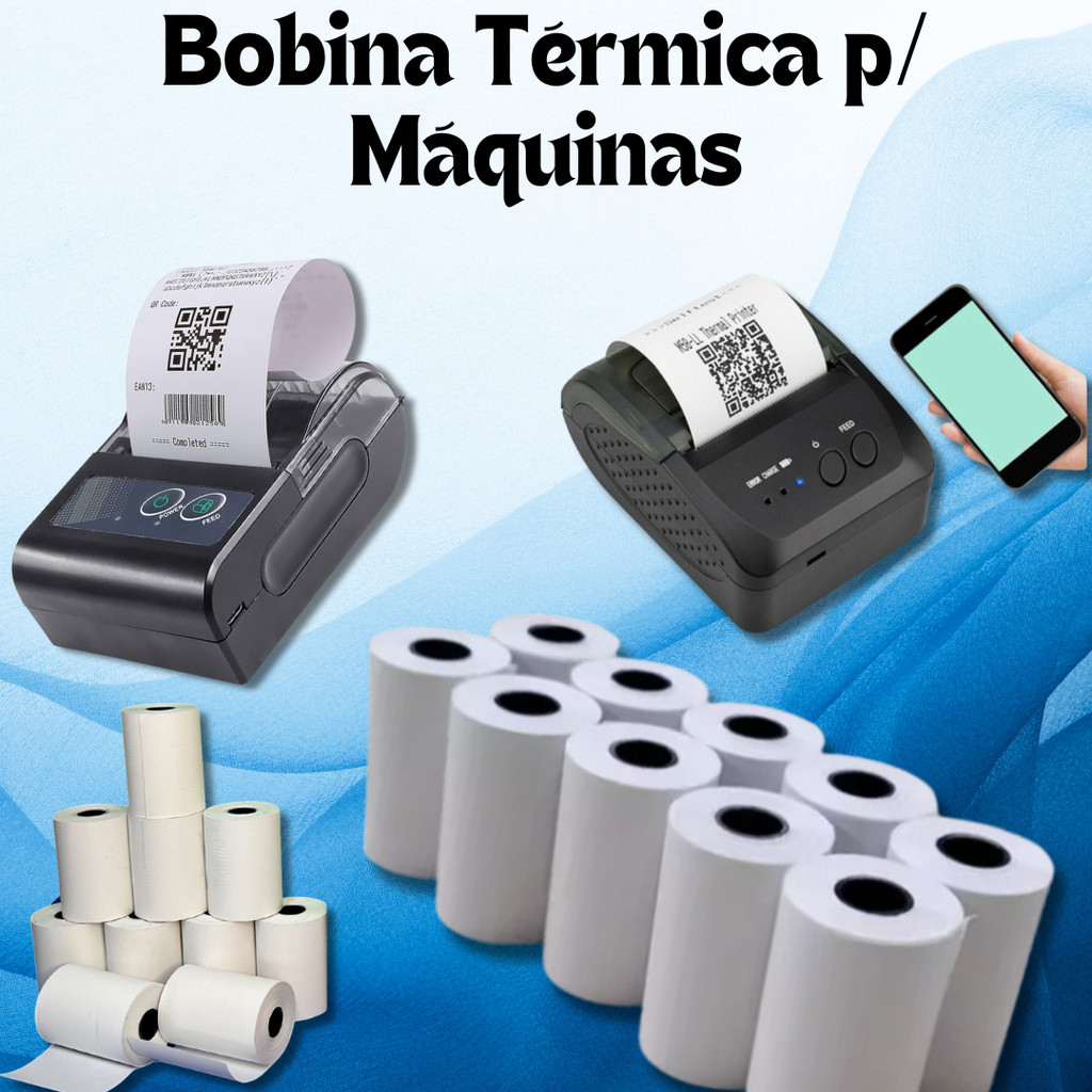 Bobina de Papel Térmico para Maquina Impressoras bluetooth Sem Fio portátil