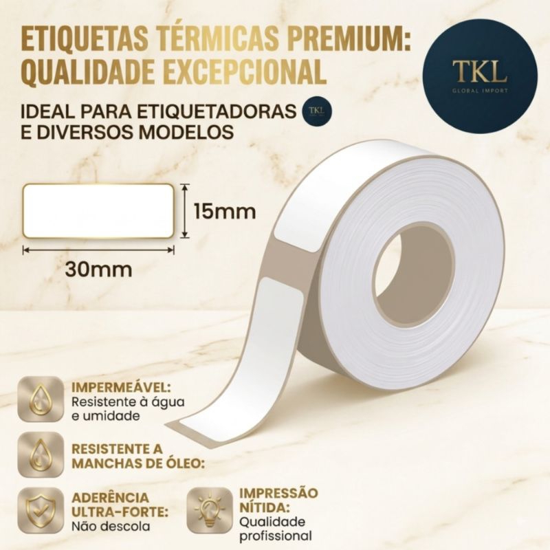 Rolo de Papel Etiqueta Bobina p/ Impressora Térmica Portátil 15*30mm Branca ( NÃO COMPATÍVEL COM NIIMBOT )