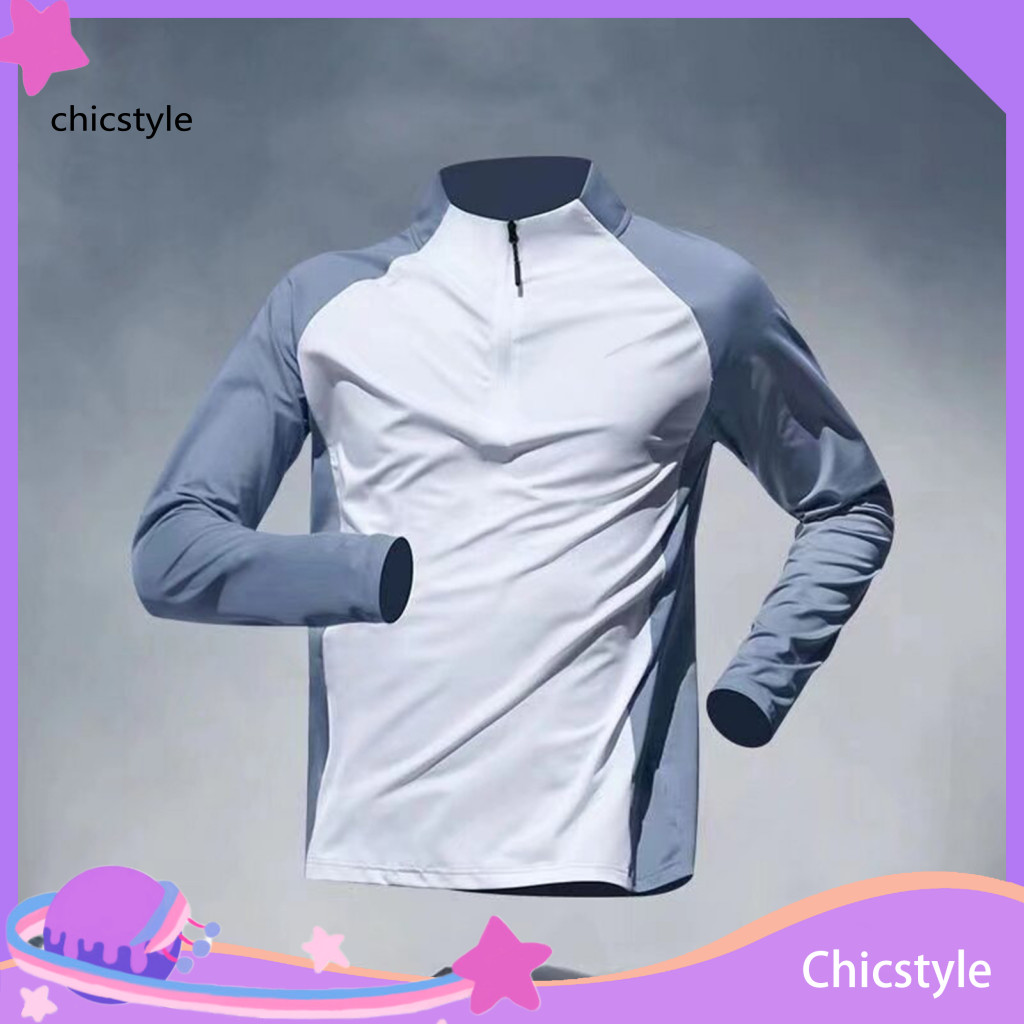 Breathable Sportwear Men Slim Fit Track Top Men's Summer Sports T-shirt Half Zipper Stand Collar Long Sleeve Casual Runn