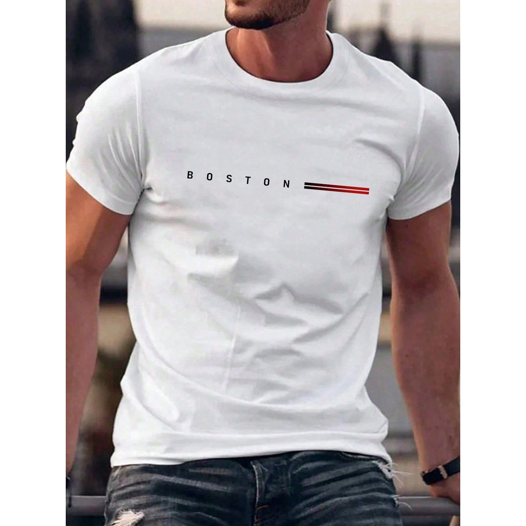 camisa boston fininho Manfinity Homme Homens Gráfica Letra Camiseta