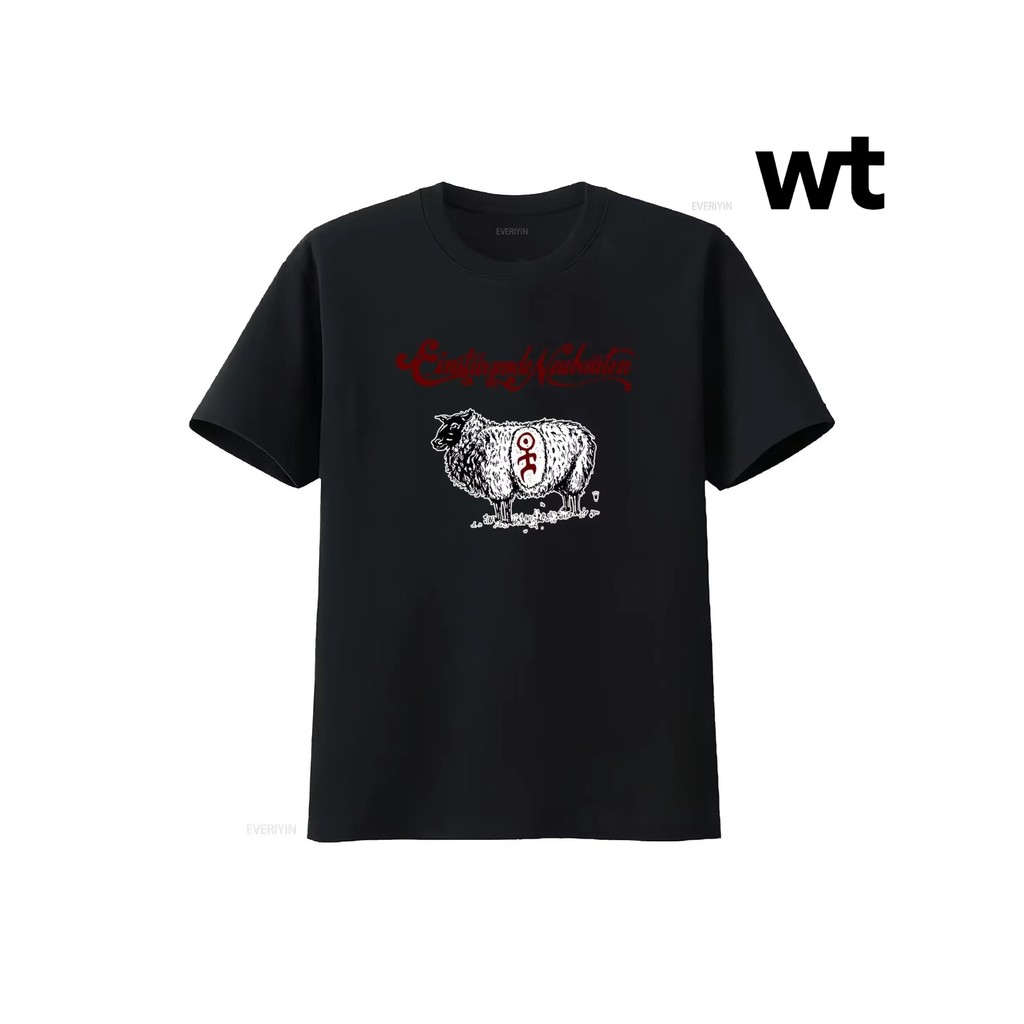 Camiseta Masculina Com Estampa De Ovelha E Símbolo vintage Lavado homme Ligeiramente Versátil Elegante