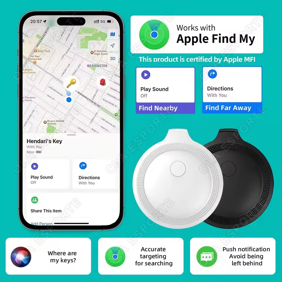 Mini Rastreador GPS para iOS Encontre Meu, Localizador Bluetooth compatível com Airtag para chaves, coleira de animais