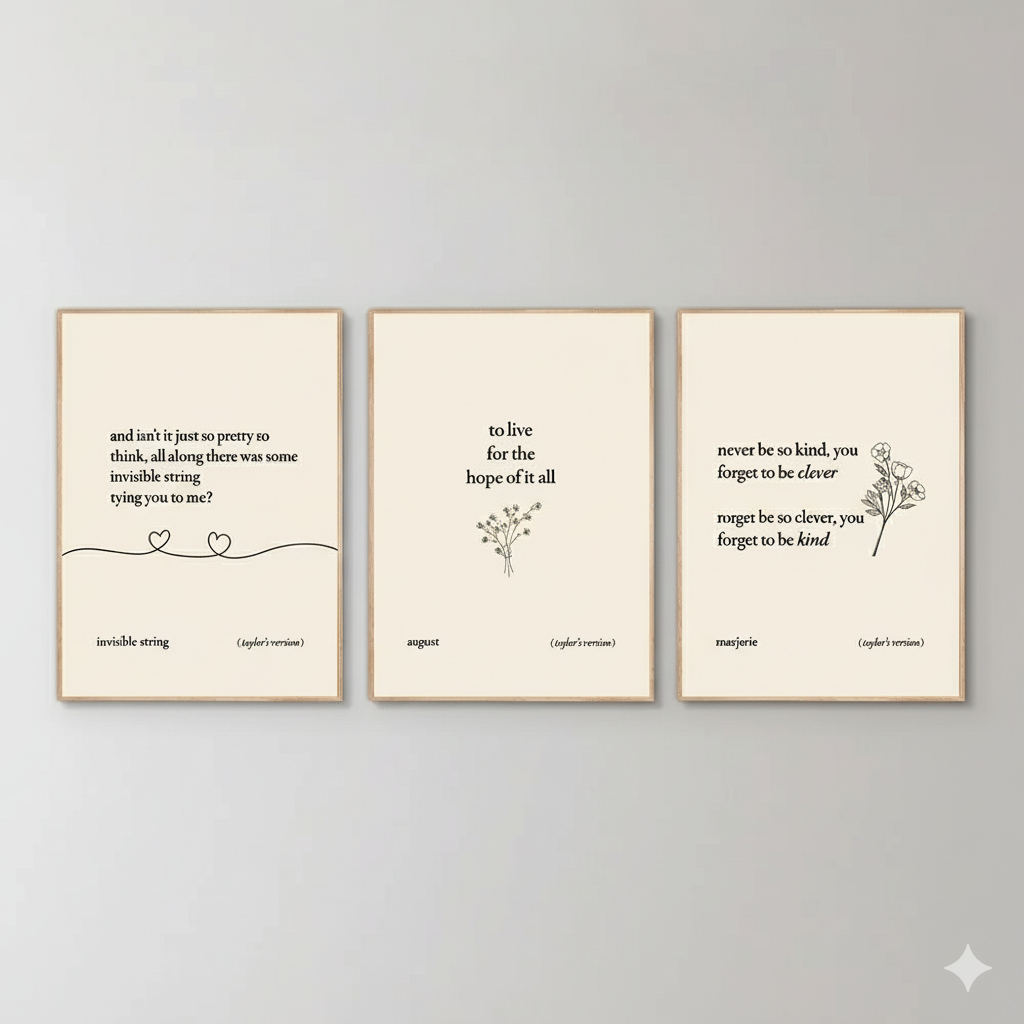 Quadros decorativos Cordas Invisíveis, Taylor Swift versão bege ( 3 peças 40x60)