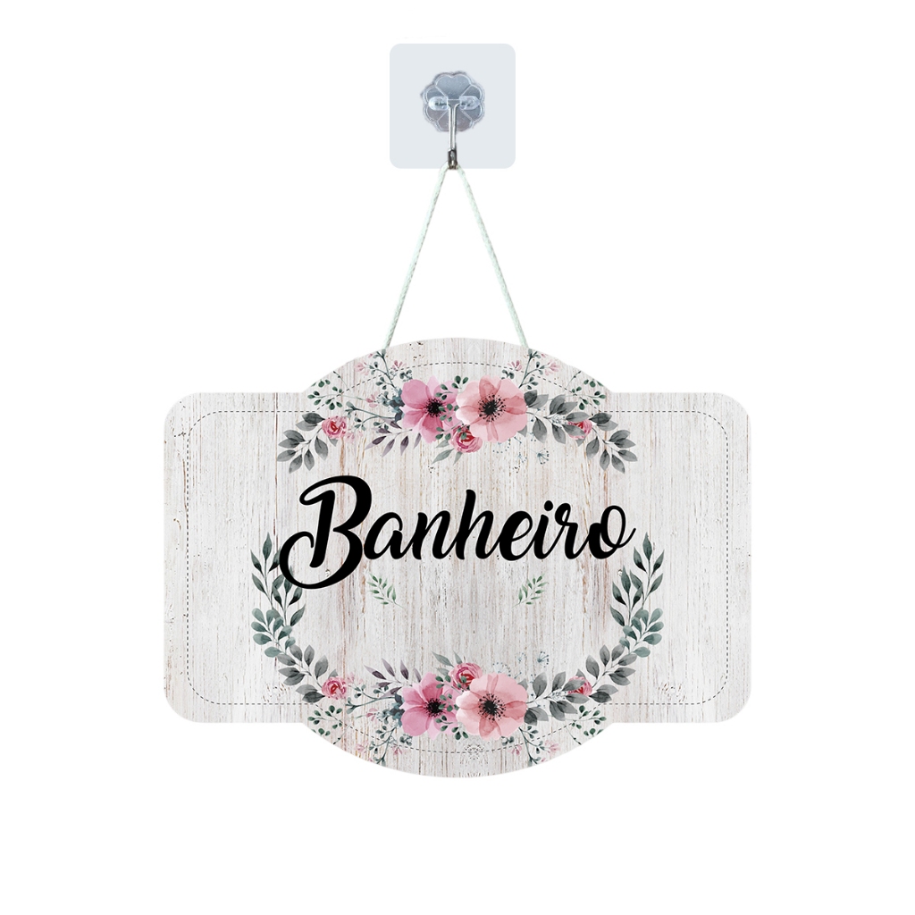 Placa Enfeite Porta Decorativa com Corda MDF Adesivado Banheiro 20cm
