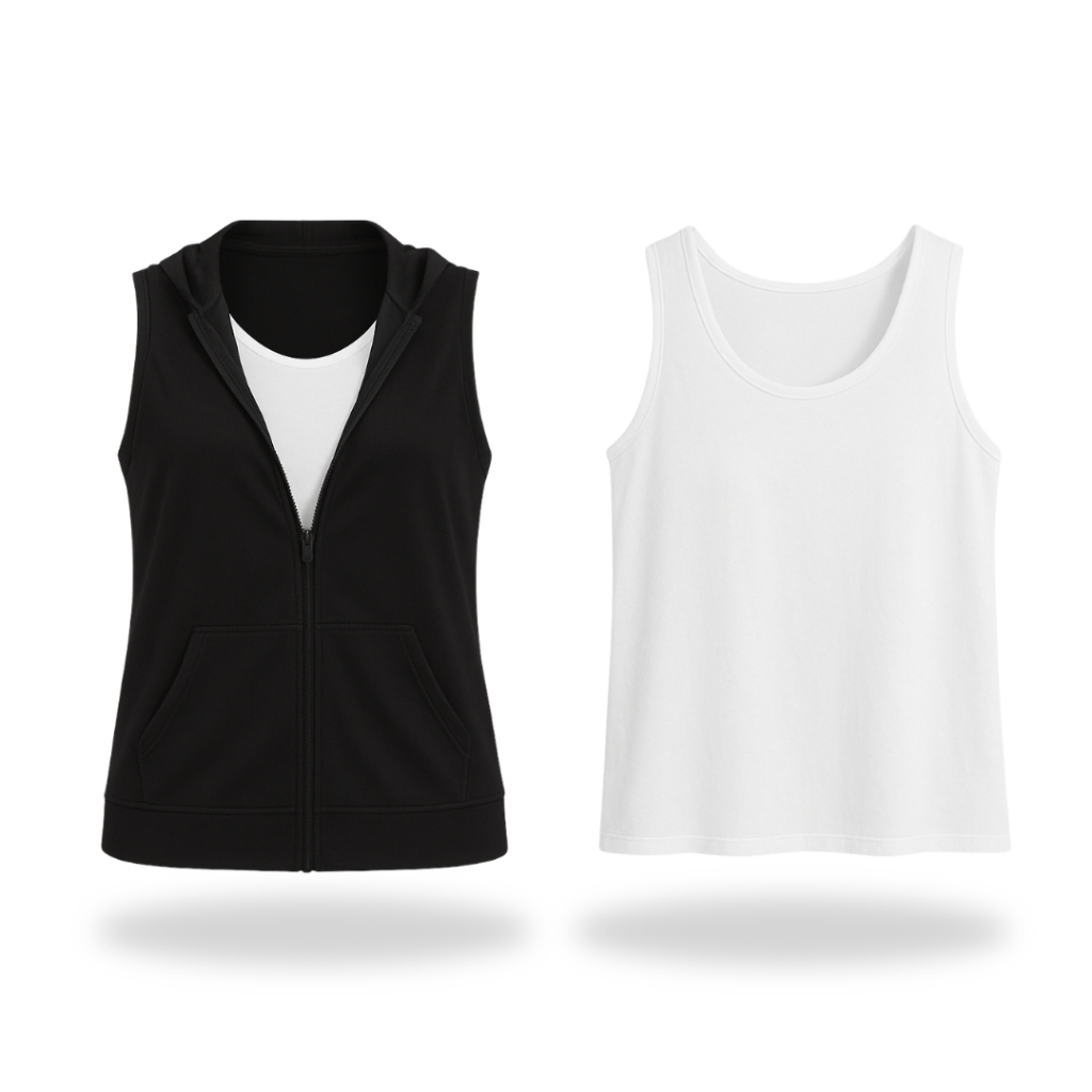Kit Regata Fitness Feminina + Colete com Capuz Zíper Compressão Treino Academia Running