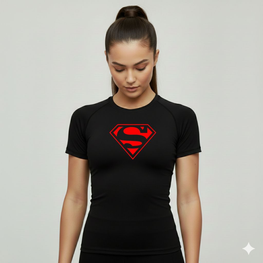 Superman Camisa De Compressão Curta Escrava Camiseta Esportiva Feminina Stretch gym Fitness Running Shirt Para Meninas M
