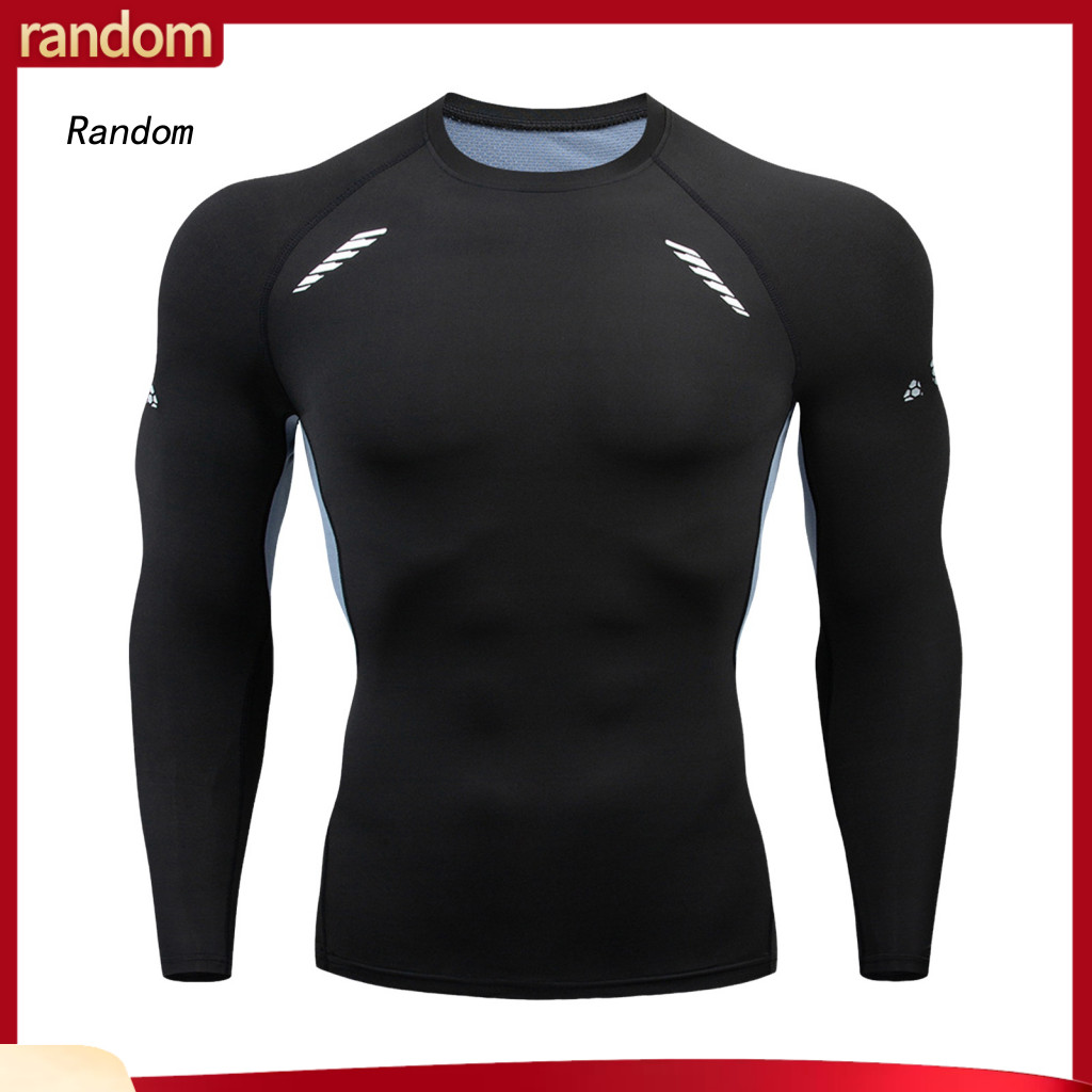 Men Long Sleeve T-shirt Workout Shirt Men's Slim Fit Compression Sports Quick-dry Gym Running Basketball Top with High E