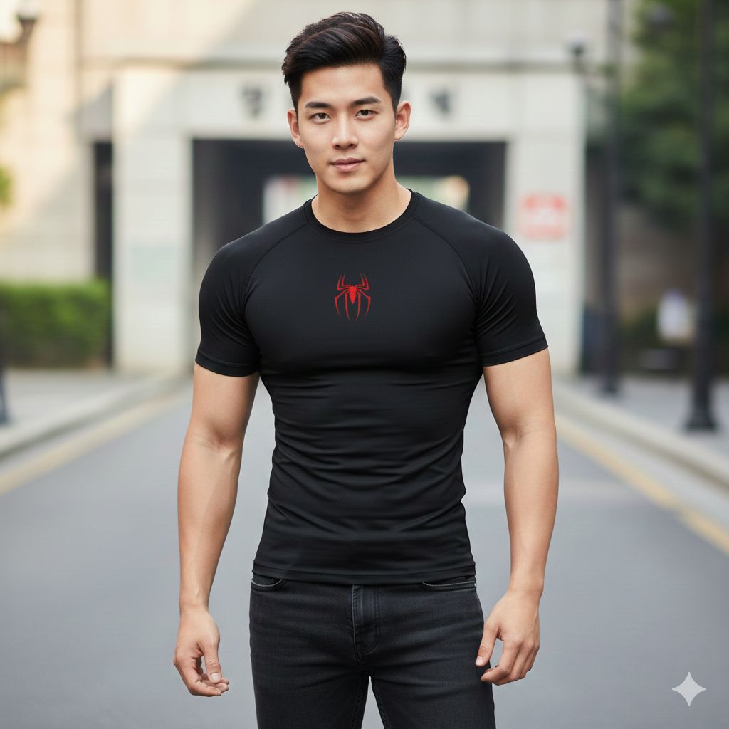 MERAH Red Spider Compressão Cuff Camiseta Manga Curta Sportswear Ginásio Fitness Running Press Body Trendy