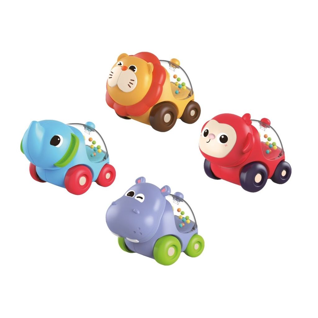 Brinquedo Kit 4 Carrinhos Chocalho Interativo Para Bebê 6m+ Animais Maxi Baby