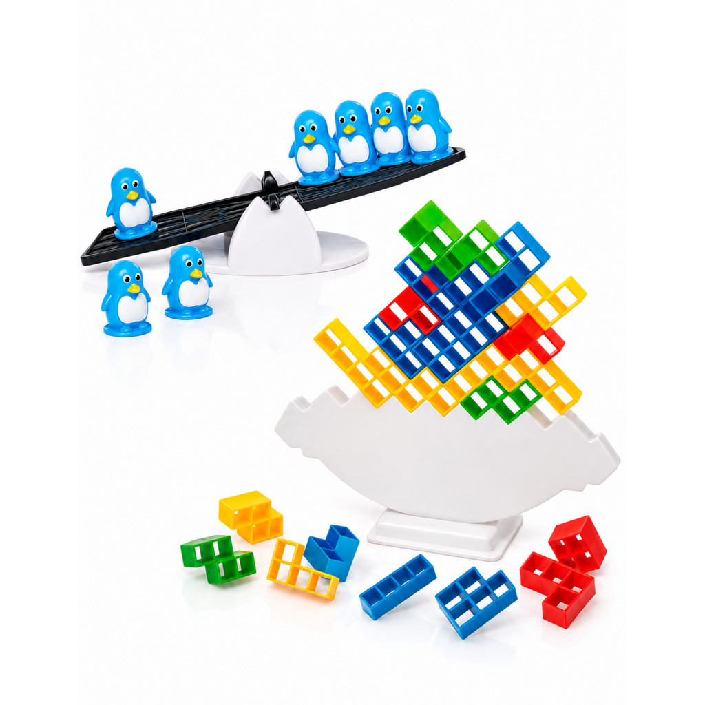 Kit 2 Jogos de Equilíbrio VUNI Infantil com Animais e Blocos de Construção Educativos