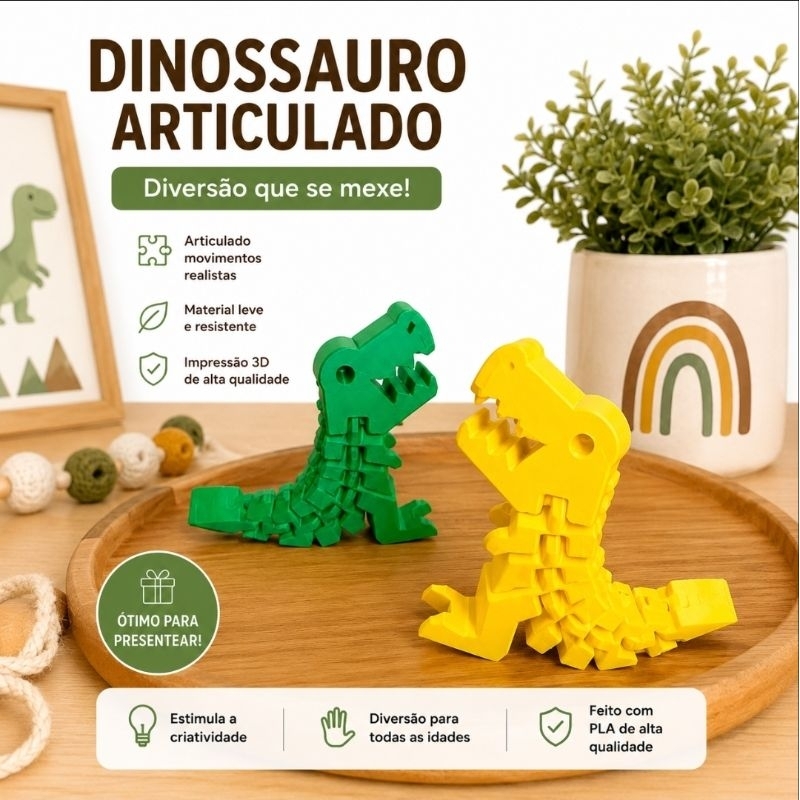 🦖 Dinossauro Articulado Infantil Brinquedo Educativo Criativo Jurassic Animal Móvel Presente Crianças