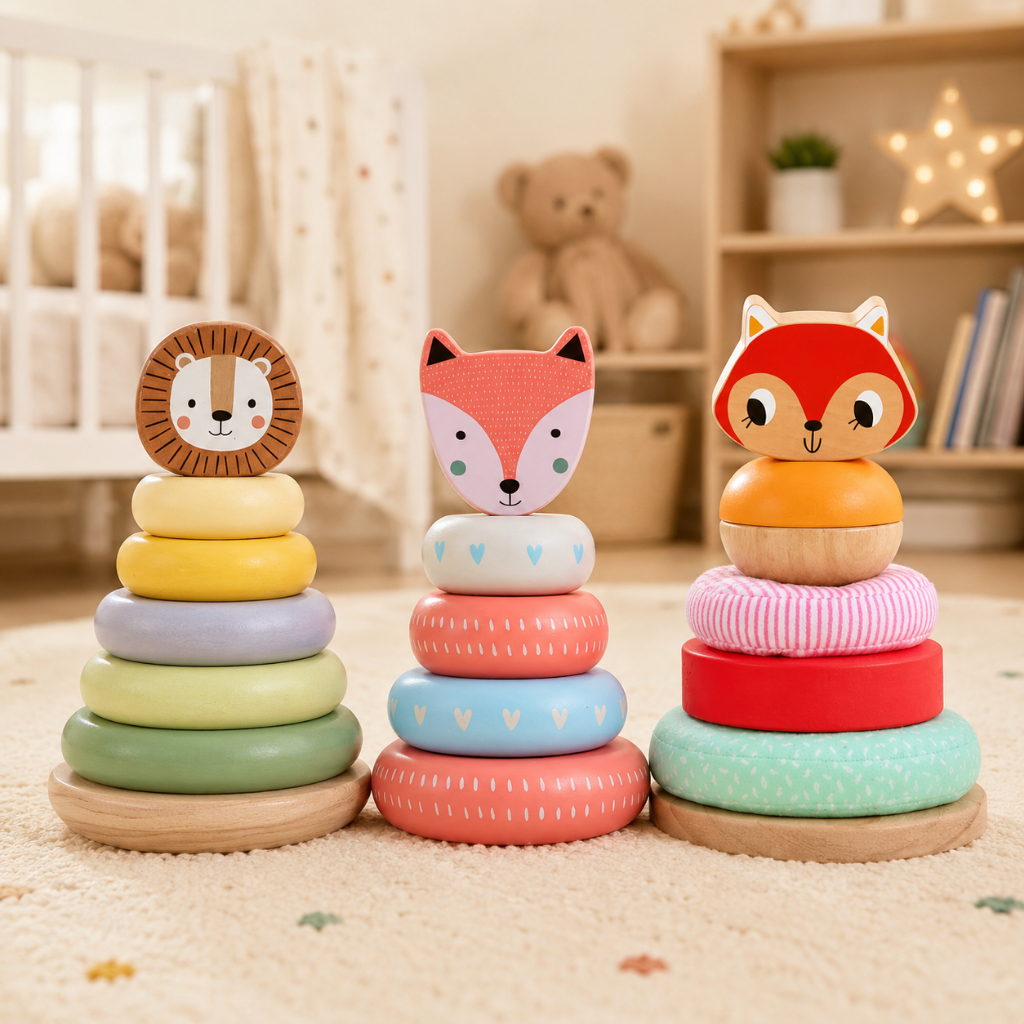 Brinquedo Empilhar Torre Madeira Infantil Educativo Coordenação Animais Qualidade Premium