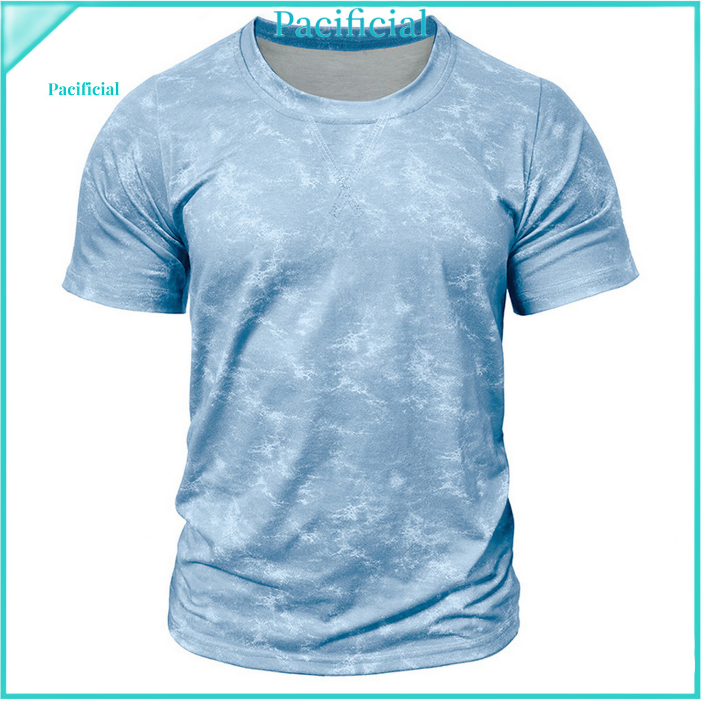 Contemporary Men Fitted T-shirt Polyester Top Men's Muscle Fit Gym Short Sleeve Round Neck Casual Printed Tee for Workou