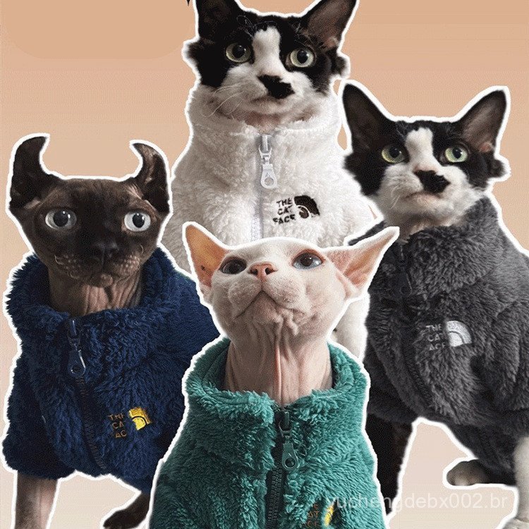 Casaco para pet para clima frio, roupa quente para gatos sem pelo Sphynx e Devon Rex, quatro cores, tecido de lã