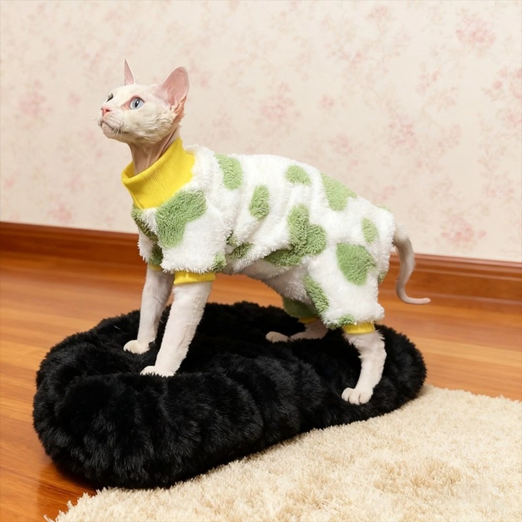 Roupa para gatos sem pelo, modelo Devon Sphynx, feita de veludo elástico, para cobrir a barriga, com quatro pernas, tipo