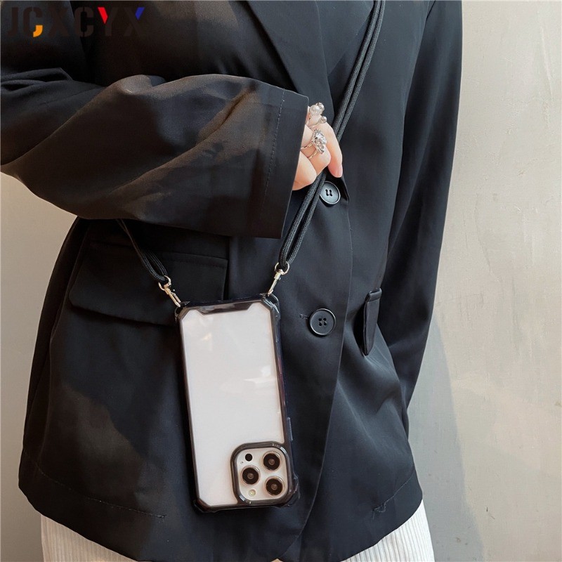 Cor Crossbody Colar Cordão Acrílico Caso Para IPhone 14 15 16 17 18 Pro Max 13 12 11 SE3 Armadura À Prova De Choque Capa