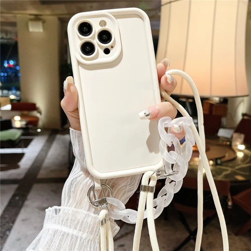 Crossbody Colar Cordão Caso Para IPhone 14 Pro 15 12 11 13 Max X XS XR 7 8 Plus Silicone Macio Pulseira Corrente Telefone Capa