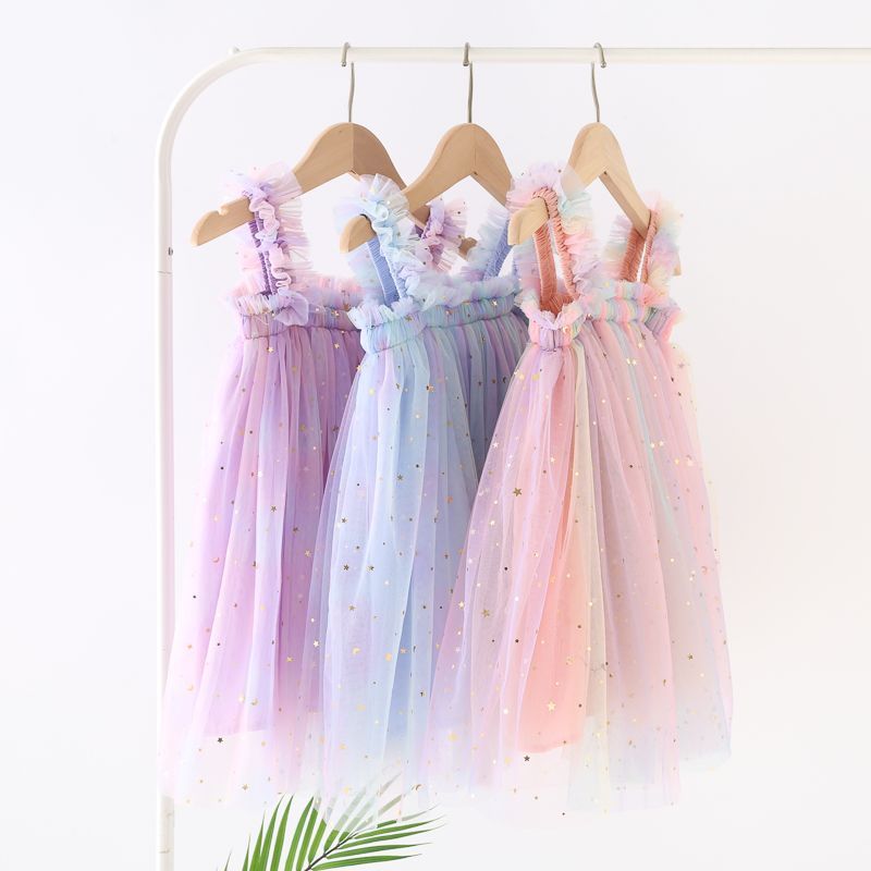 Vestido arco-íris estrela lua Suspender saia flor criança sentimento Pettiskirt Piano terno menina coração criança anive