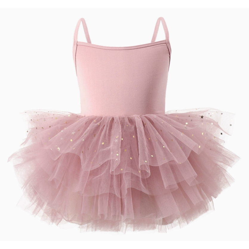 Crianças vestido de balé estrela impresso gaze vestido de princesa Suspender traje de desempenho de uma peça