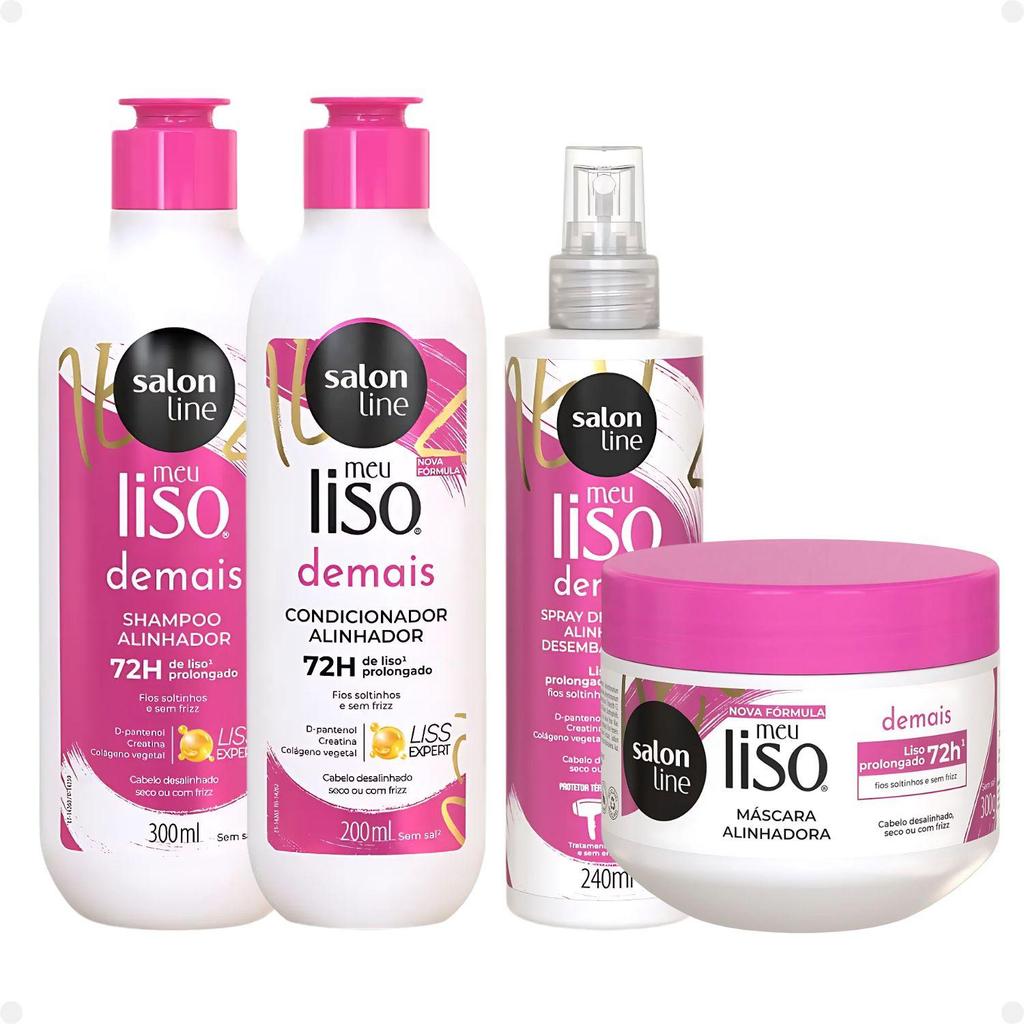 Kit Salon Line Meu Liso Demais Alinhador: Shampoo e Cond 200ml + Máscara 300g e Defrizante 240ml