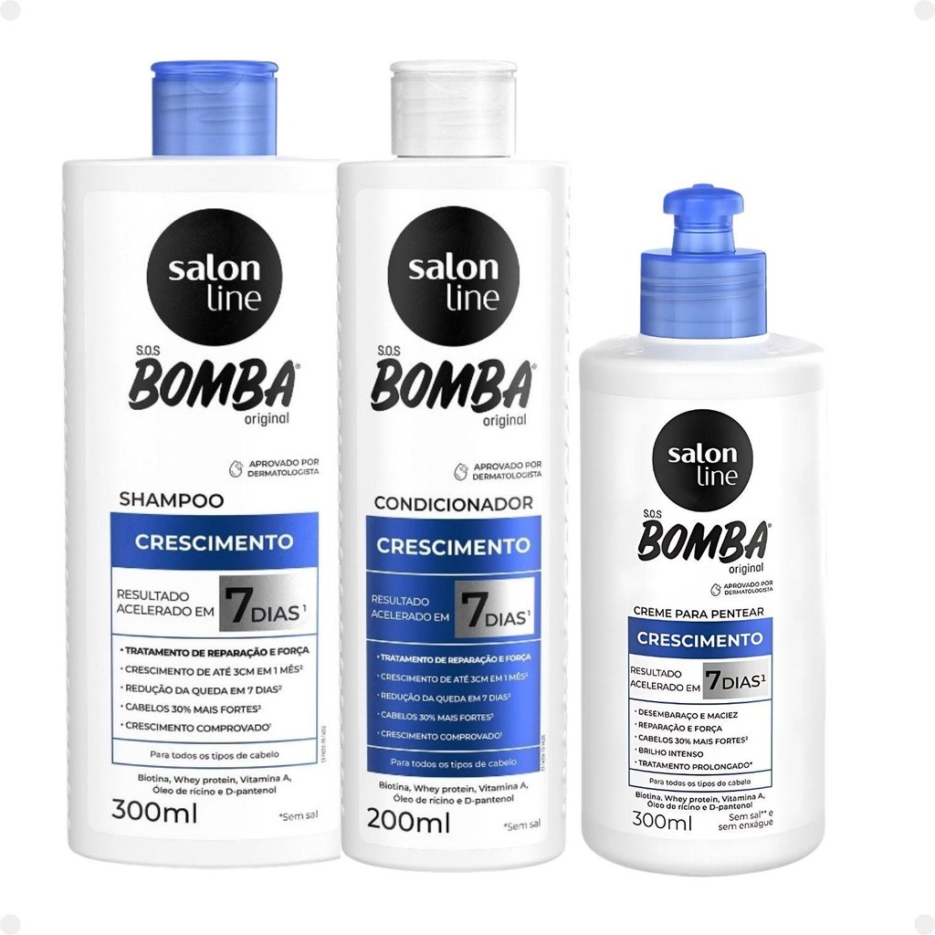 Kit Salon Line SOS Bomba Crescimento Capilar: Shampoo 300ml e Condicionador 200ml + Creme Para Pentear 300ml