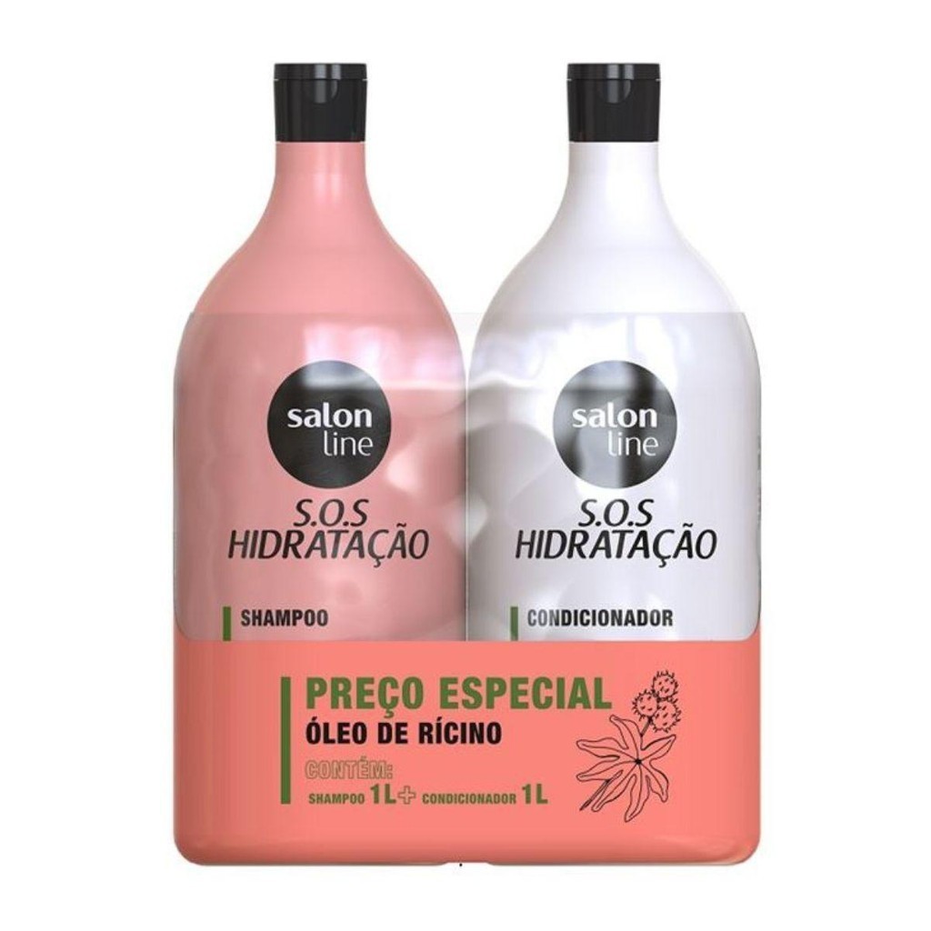 SHAMPOO + CONDICIONADOR SALON LINE SOS HIDRATAÇÃO ÓLEO DE RÍCINO 1L